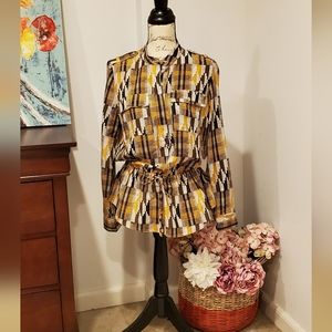 Michael Kors Women Multicolor Long Sleeve Blouse Nice Packets in Chest,Size M.